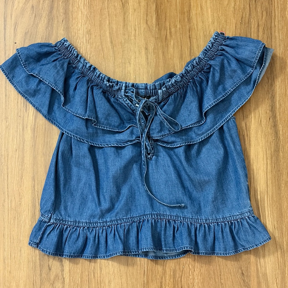 Express Blue Off-Shoulder Ruffle Blouse - Picture 5 of 6